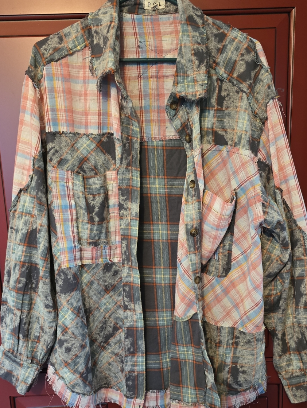 Pol Mixed Plaid Patchwork Jacket - Pink & Gray